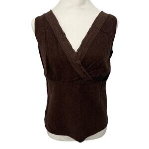 CATO Linen Blend Babydoll Top Chocolate Brown Plus Size 14/16W Empire‎ Waist Y2K